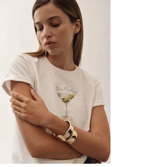 By Anthropologie Cocktail Hour Graphic Tee size M blue NEW - Picture 4 of 9